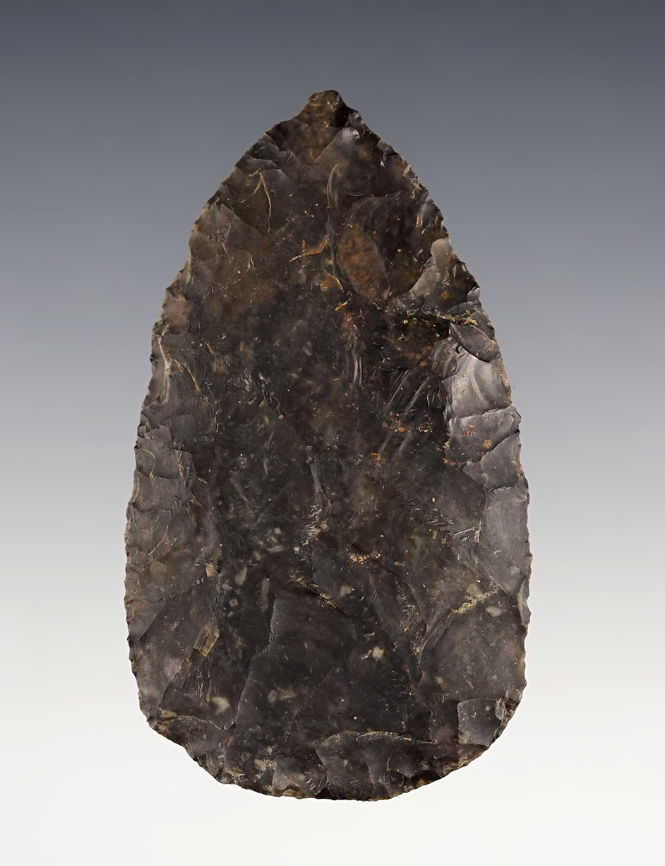 Nice 3 1/16" Hopewell Cache Blade made from black Coshocton Flint. Found in Knox Co., Ohio. 