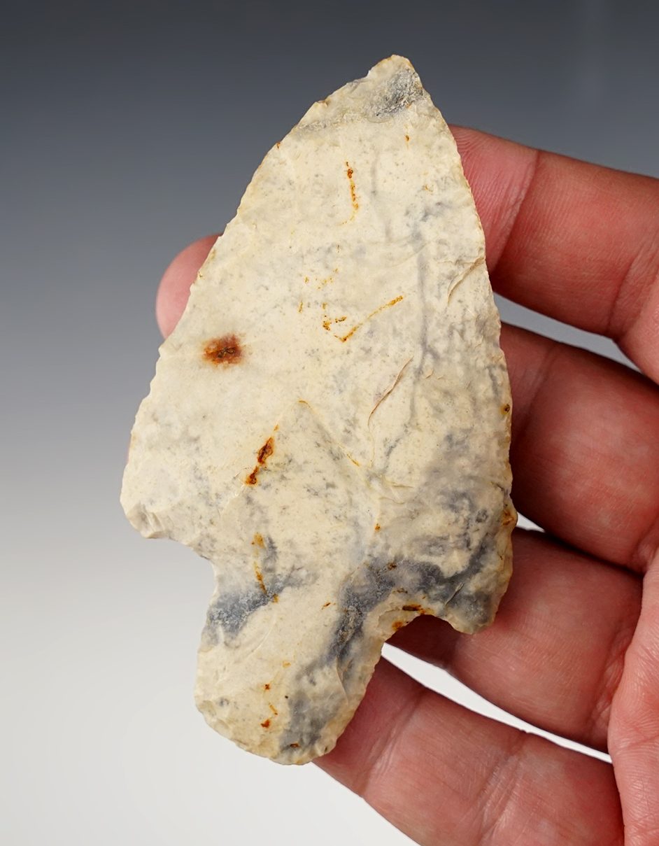 3 9/16" Adena made from rare blue & cream colored Flint Ridge Flint!  Muskingum Co., Ohio. 