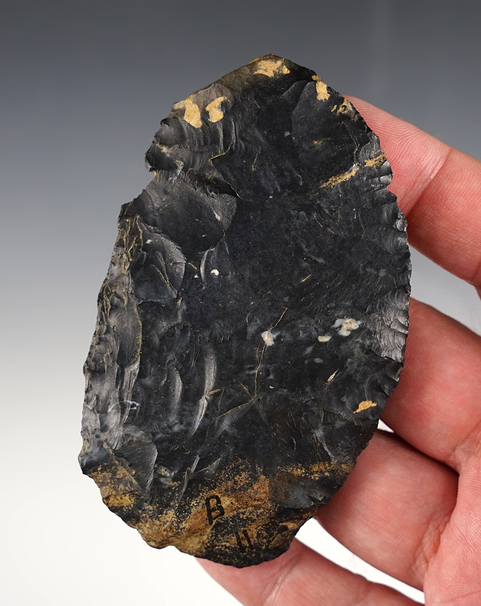 3 3/4" Coshocton Flint Paleo Knife found in Perry Co.,Ohio. Ex. Bryan Donaldson, Billy Hillen.