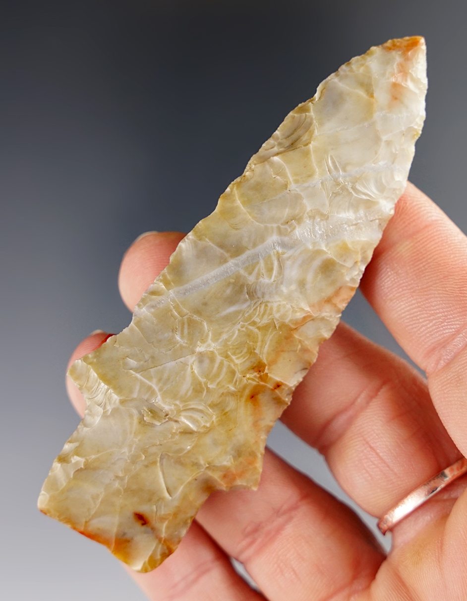 3 7/16" Heavy Duty made from Flint Ridge Flint. Found in Ohio. Ex. Dave Root (#781f). 