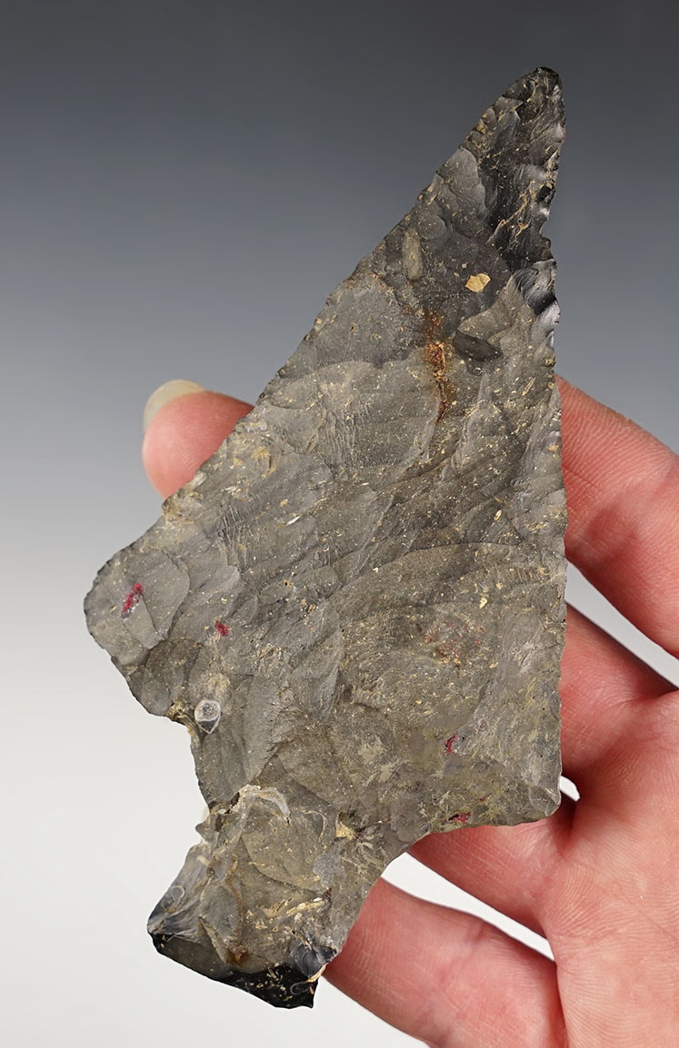 4 3/4" Ashtabula made from Coshocton Flint with restoration to one ear and part of the stem