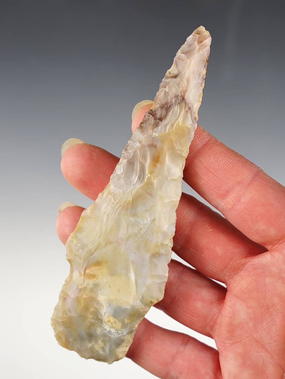 4 11/16" Adena Knife made from beautifully colored Flint Ridge Flint. Found in Union Co., Ohio. Comes with a Jackson COA. 