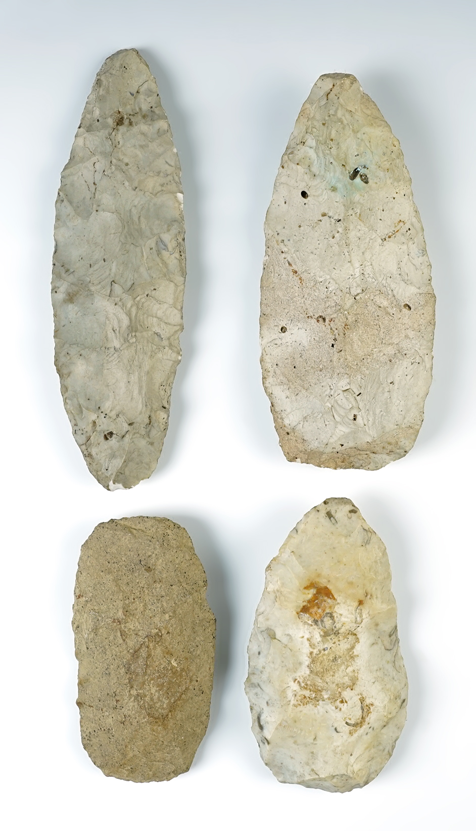 Set of four large Flint Knives found in Ohio. Largest is 6 9/16".