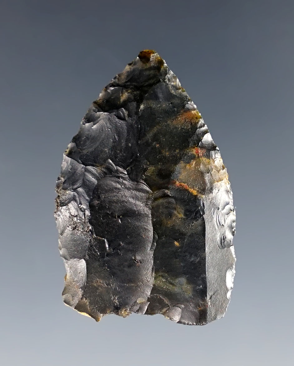 Rare! 1 5/16" Coshocton Flint Paleo Crowfield found in Ohio. Nice multiple flutes! 