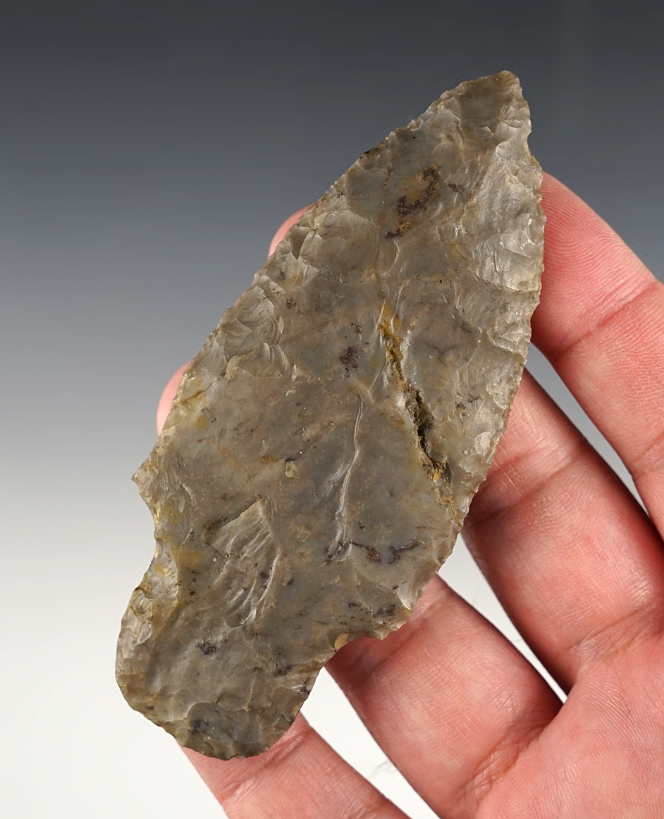 Well styled 4" Wide Base Adena Knife made from Flint Ridge Flint. Found in Stark Co., Ohio. 