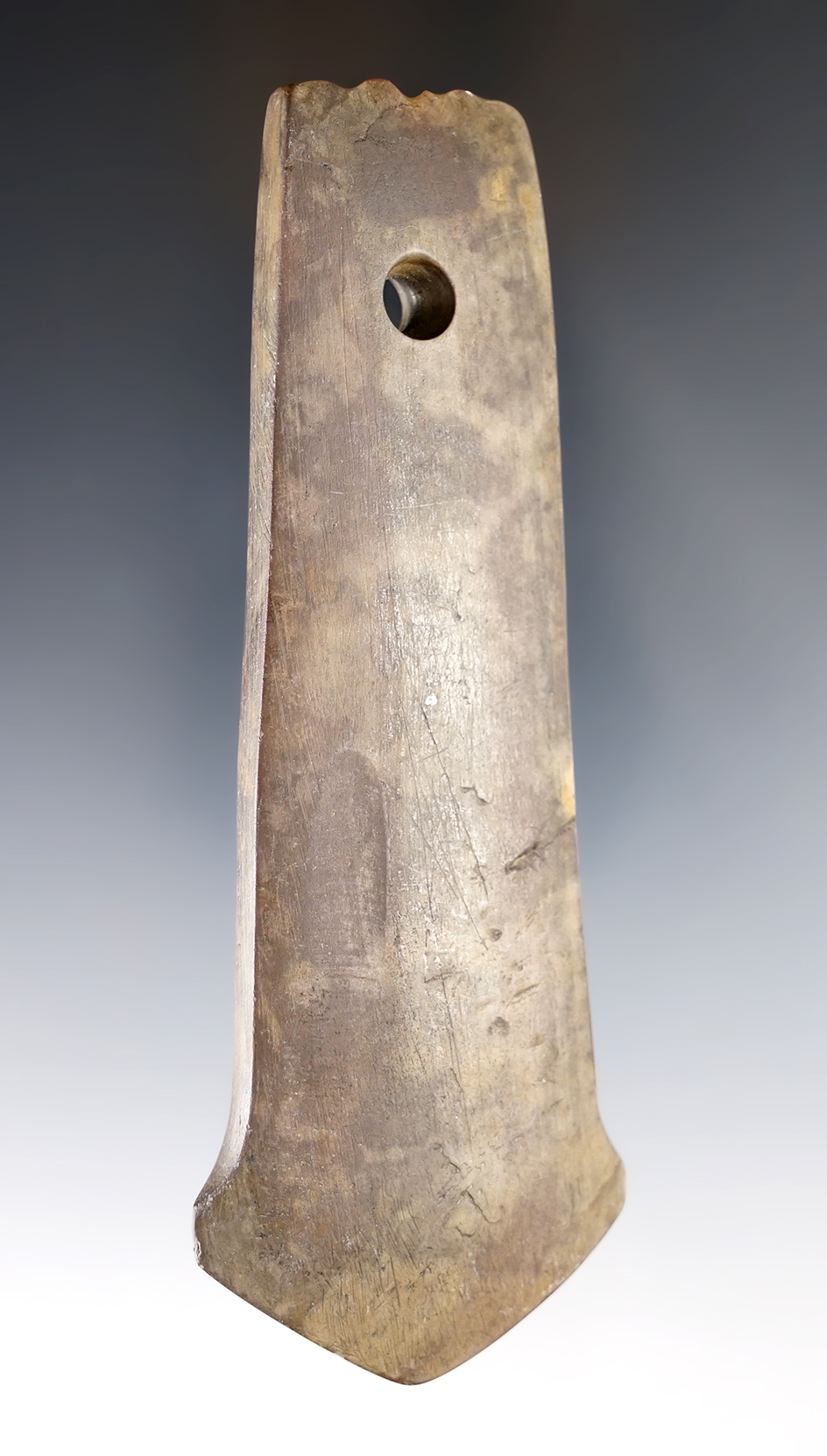 4 7/8" Hopewell Anchor Pendant with a fringed top, found in Mercer Co., Ohio. Ex. Jack Hooks.