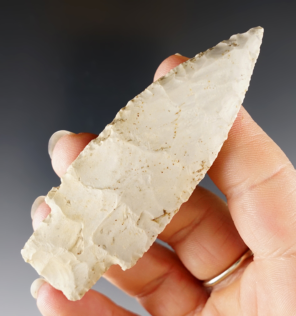 3 5/16" Paleo Stemmed Lanceolate found in Stark Co., Ohio. 
