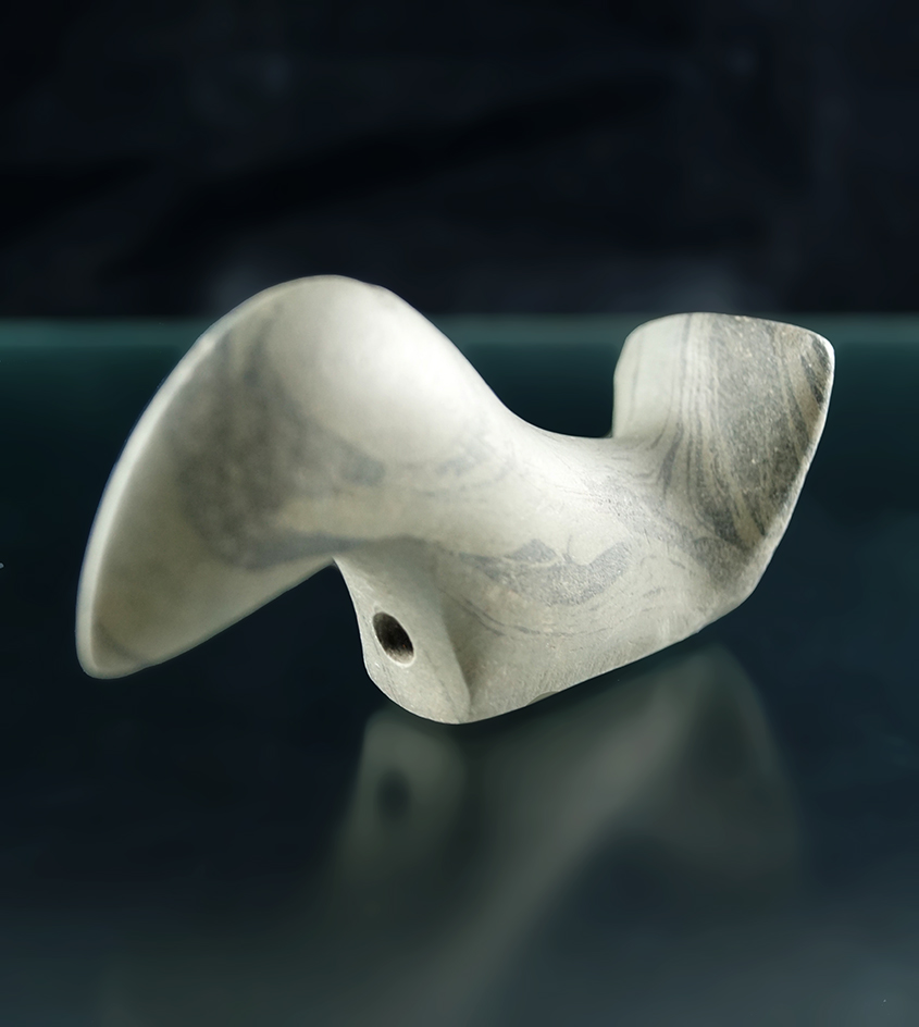 3 7/16" x 1 11/16" Glacial Kame Fantail Birdstone found near Traverse City, Michigan. Ex. Townsend.