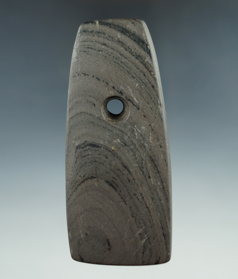 4 1/8" Adena Trapezoidal Pendant - Wyandot Co., Ohio. Ex. Boudeman,Parks,Munger,Driskill, Fisher