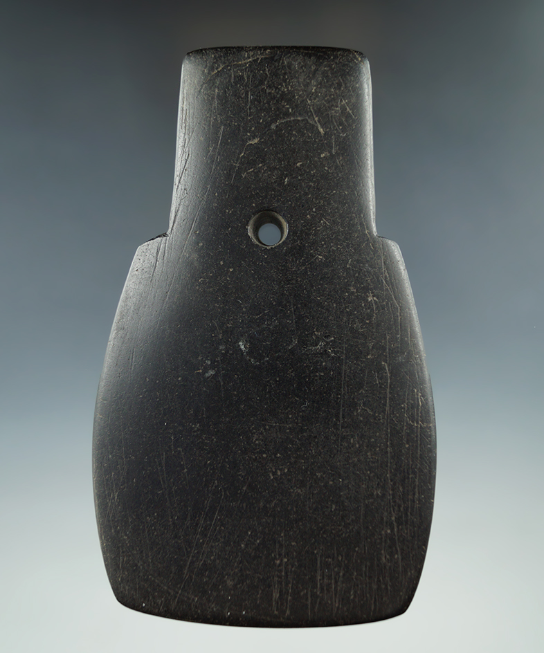 Exceptional 5 3/8" Hopewell Shovel Pendant made from black Slate, found in Holmes Co., Ohio.