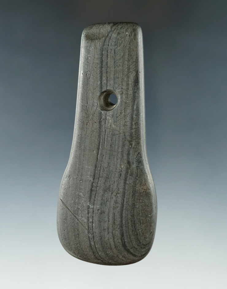 4 5/8" Adena Keyhole Pendant - Clermont Co., Ohio. Ex. Clyde Theler, Charlie West Collections.