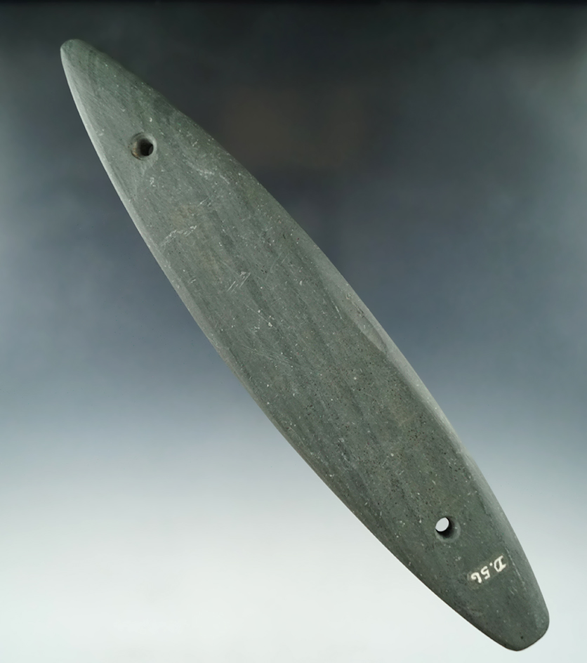 Exceptionally large and well styled 9 5/16" Glacial Kame Spear Gorget- Cuyahoga Co., Ohio. Pictured.