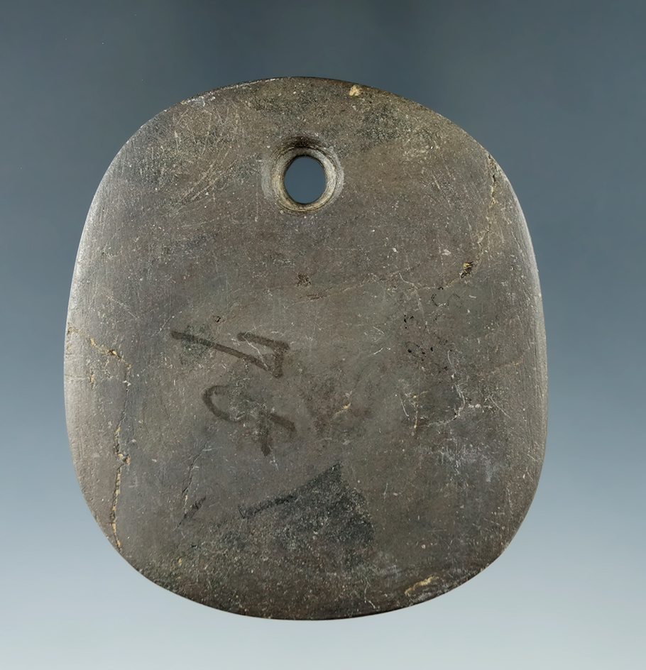 2 3/4" Mississippian Round Pendant made from Mottled Slate. Ex. Lincoln Smith Collection.