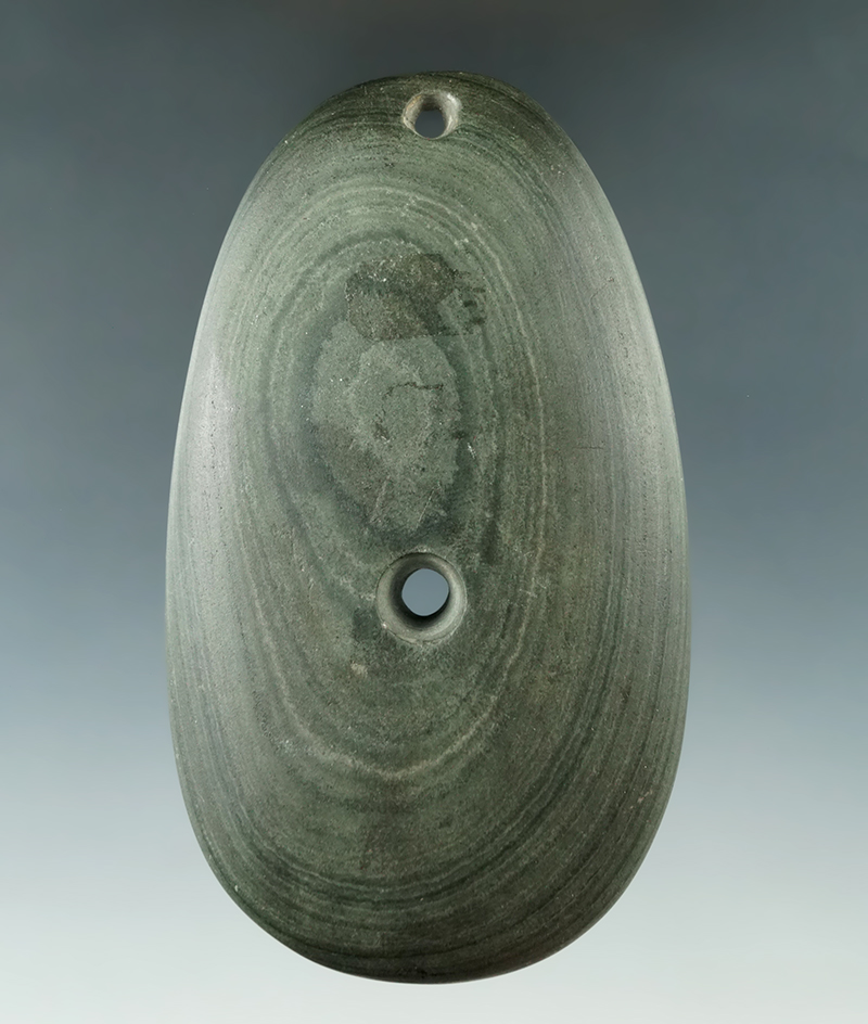 Very rare hard to find artifact style! 4 1/8" Glacial Kame Cupped Ovate Gorget - Champaign Co., Ohio