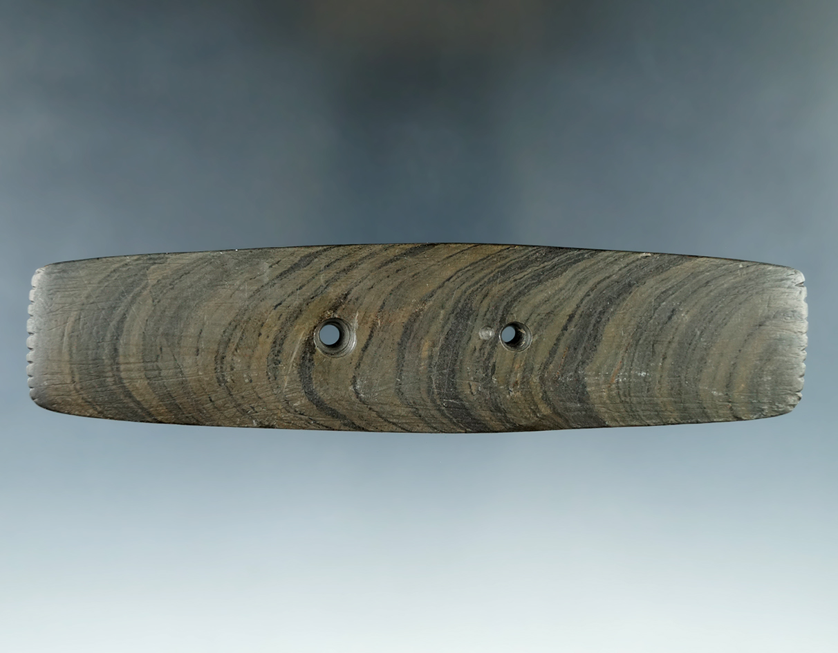 5 11/16" Woodland Rectangular Gorget - fringed at both ends with engravings- Sandusky Co., Ohio.