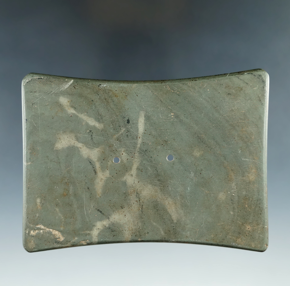 4 3/8" Adena Quadriconcave Gorget, Marion Co., Ohio. Pictured in Ohio Archaeologist, Who's Who 8.