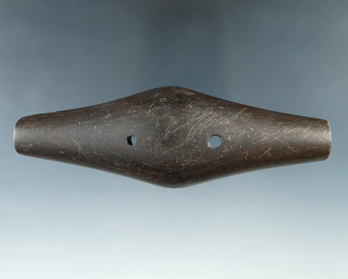 5 1/16" Adena Expanded Center Gorget found in Huron Co., Ohio. Pictured. Ex. Jim Ritchie, Ted Weaver