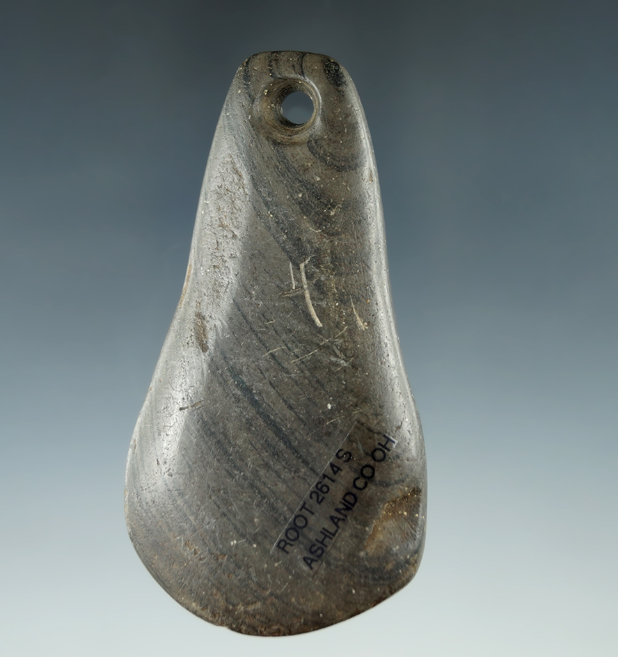 3 3/16" Woodland Teardrop Pendant made from green and black Banded Slate, Ashland Co., Ohio.