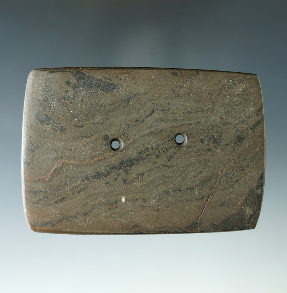 3 1/4" Hopewell Rectangular Gorget found in Ohio. Ex. Charlie Bingaman, Jim Johnston Collections.