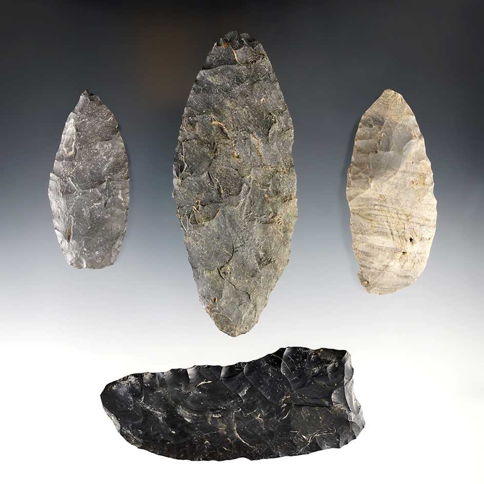 Set of 4 nice Blades found in Morrow Co., Ohio. The largest is 4 1/2".