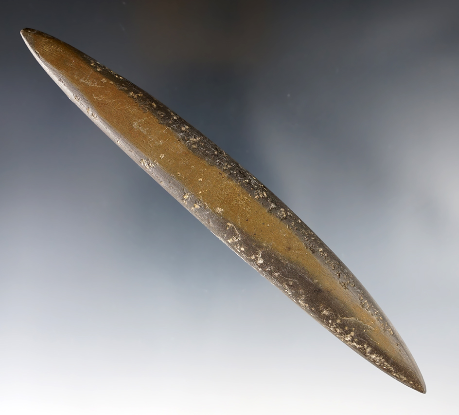 6 9/16" Dual-bit Chisel/Pick made from nicely colored Slate - Fannin Co., Georgia. Davis COA.