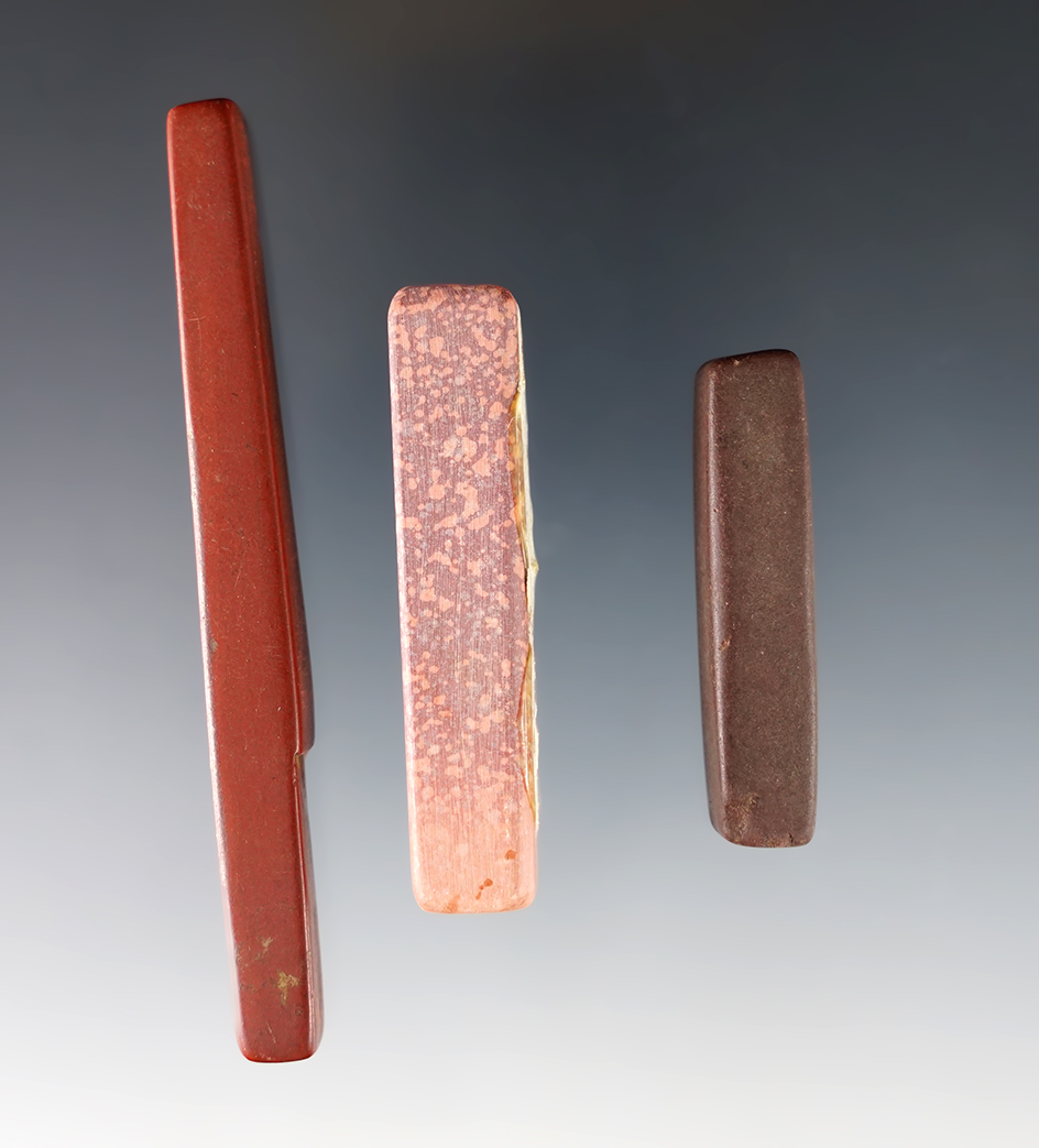 Set of 3 beautiful Square Tube Beads - Townley Reed Site, Geneva, New York. Largest is 3 3/8".