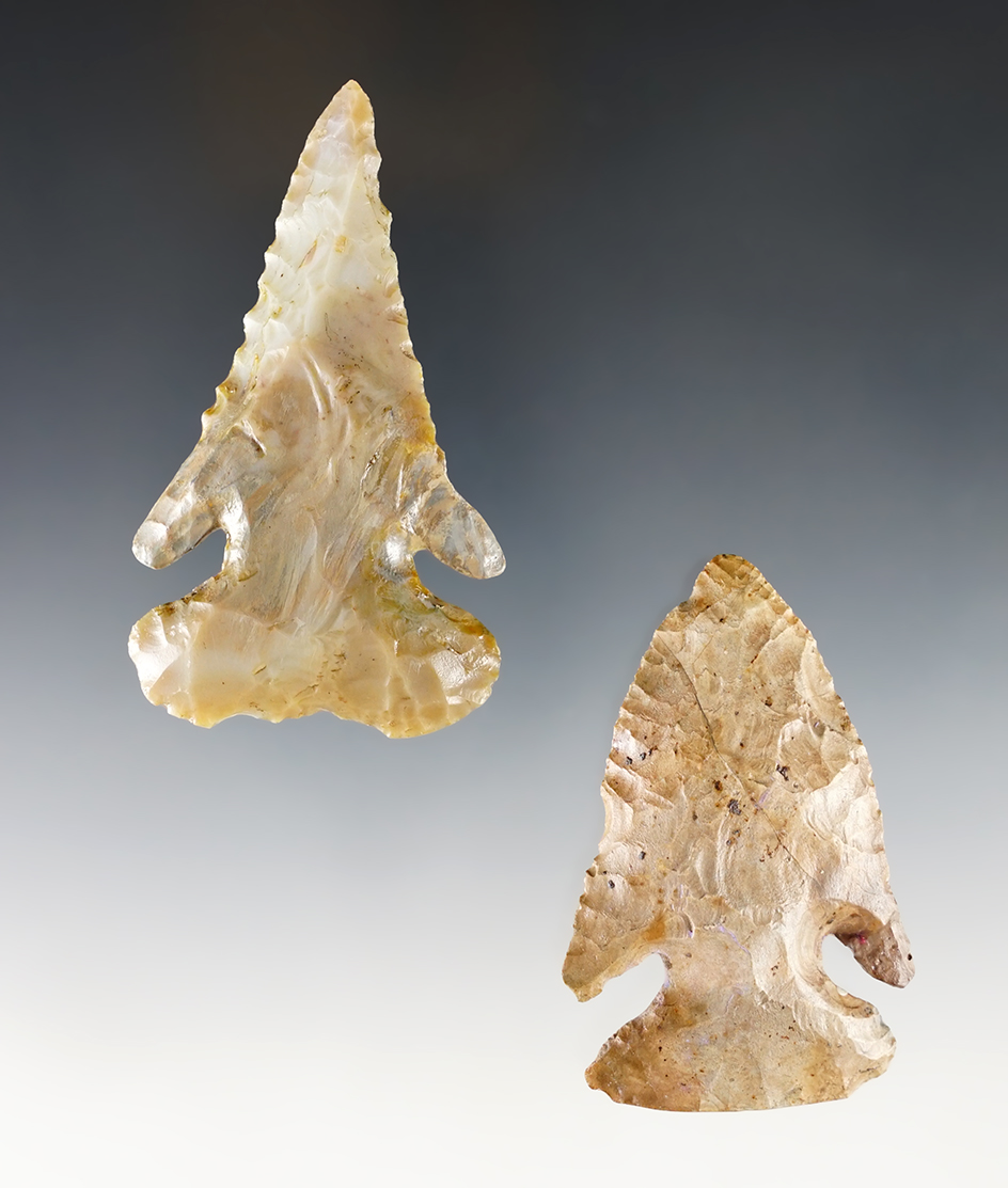 Pair of colorful Ohio Thebes with restored ears. The largest is 3".