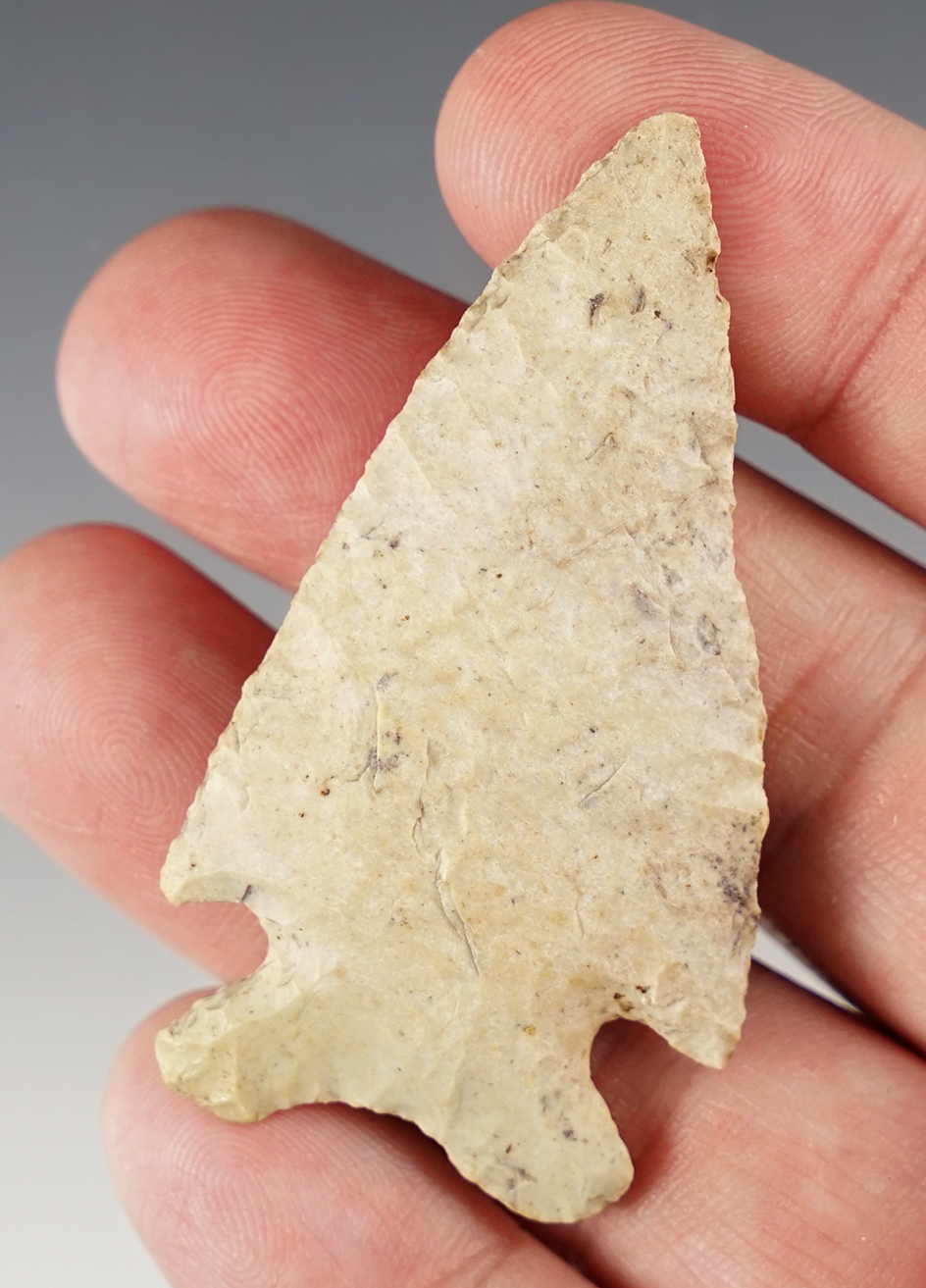 Well patinated 2 7/16" Midwest Archaic Cornernotch with light ancient grinding to the base.