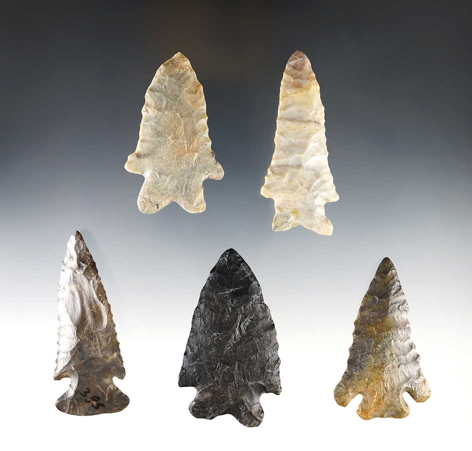 Set of 5 restored Ohio Points. The largest is 2 3/4".