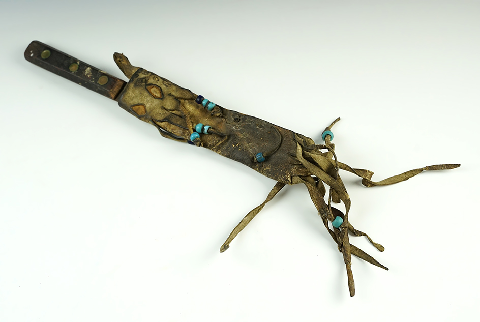 Vintage 9 5/8" overall length Wood Handled Knife with a vintage sheath.