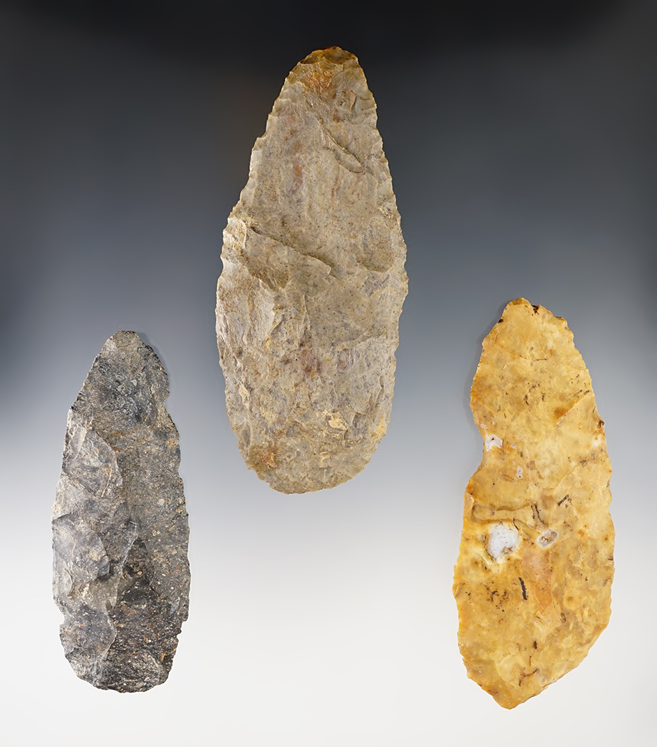 Set of 3 Ohio Blades that are well patinated. One is Ex. Converse & Ex. Likens. Largest is 5 3/16".