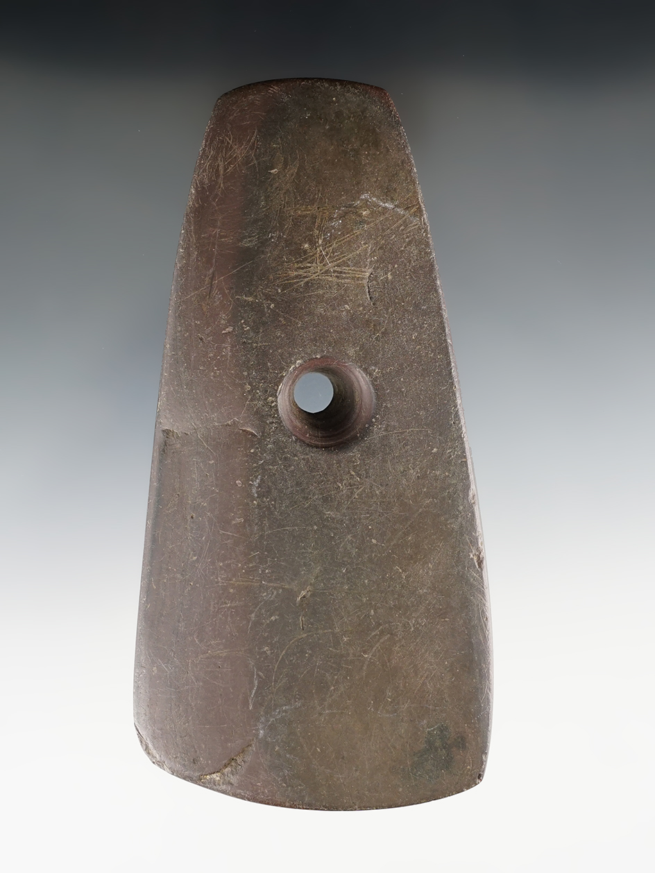 5 5/16" Adena Trapezoidal Pendant made from red and black Banded Slate - Wayne Co., Ohio.