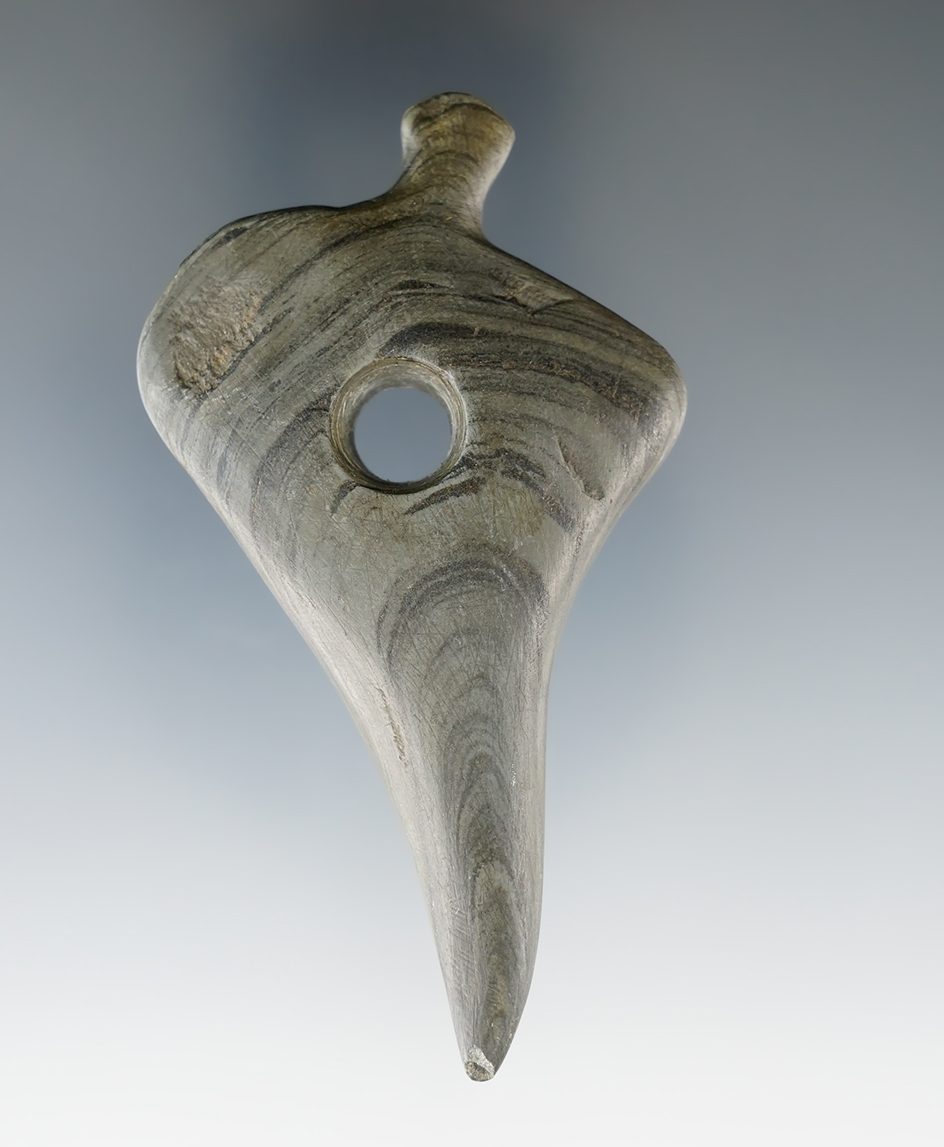 3 1/4" Adena Lizard Effigy Pendant found in Cuyahoga Co., Ohio. Ex. Jenni Siri Collection.