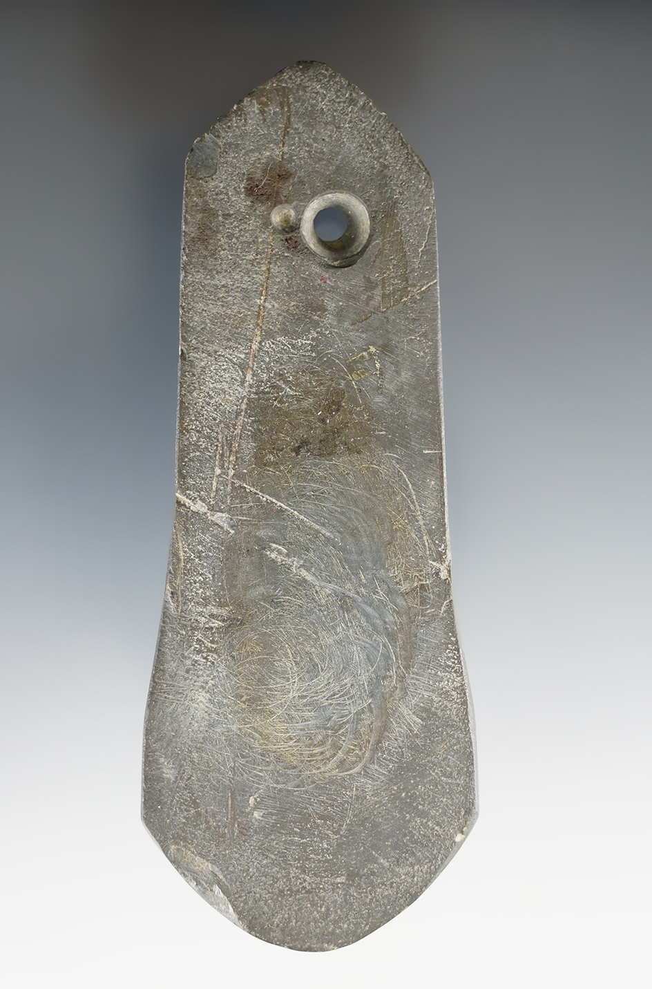 4 5/16" Woodland Sextagonal Pendant made from Banded Slate, found in Celina, Mercer Co., OH.