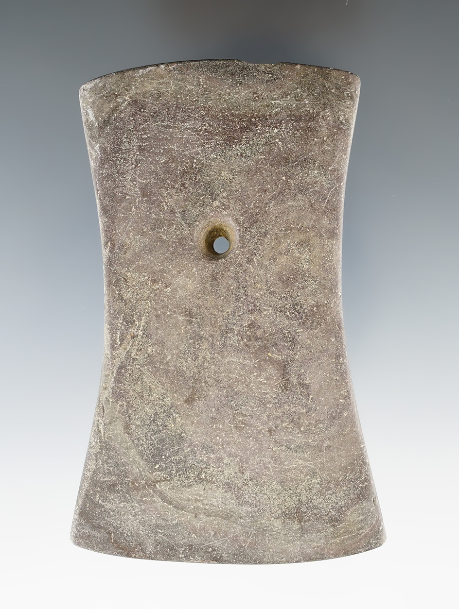 3 3/4" Adena Bi-Concave Pendant found in Wood Co., Ohio. Ex. William "Sarge" Smith Collection.