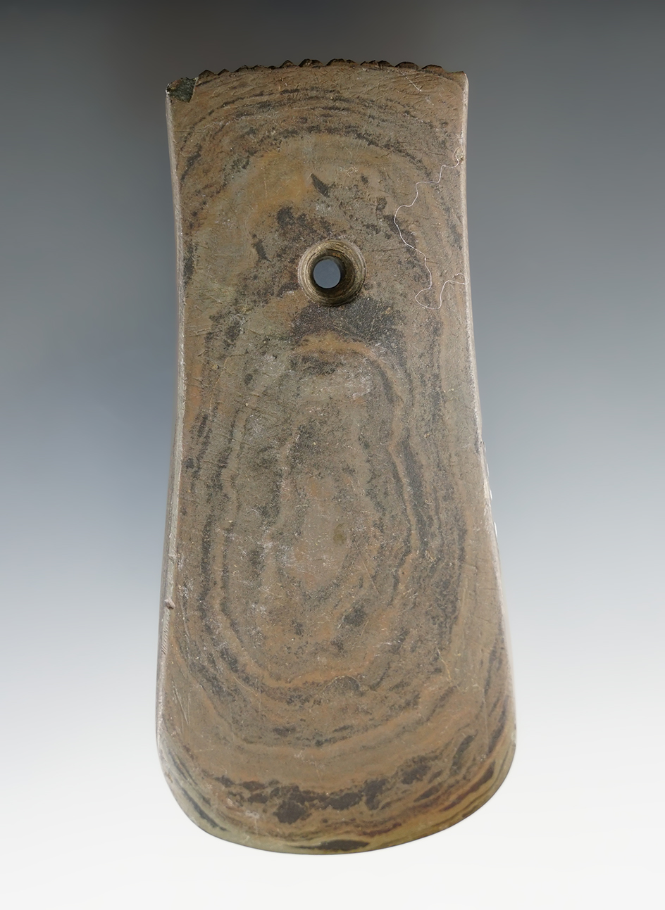 4" Adena Keyhole Pendant with a fringed top, found in Ohio. Ex. Horning,  Currie, Heckman.