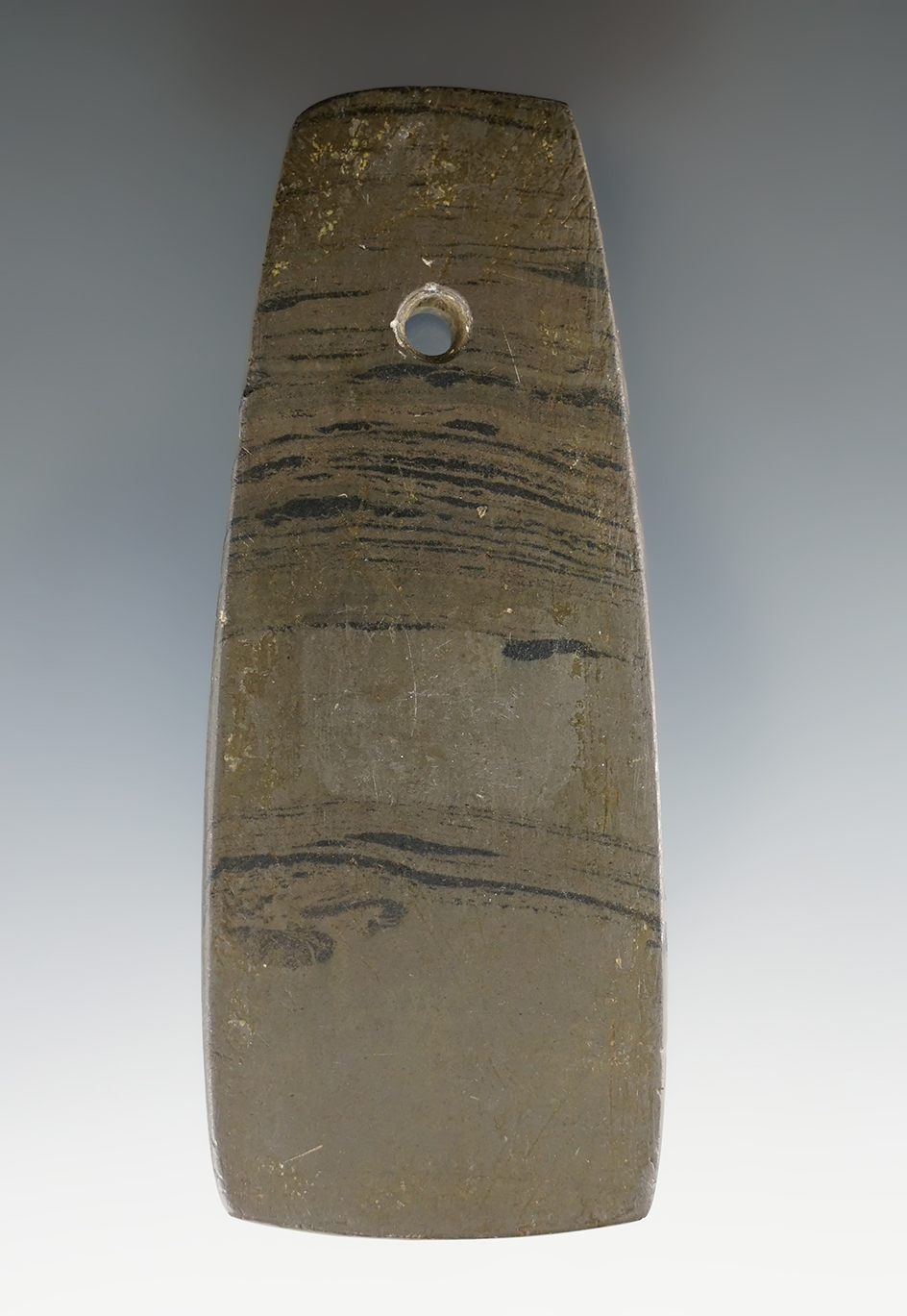 3 13/16" Hopewell Trapezoidal Pendant found in Franklin Co., Ohio. Ex. Pat Welch.