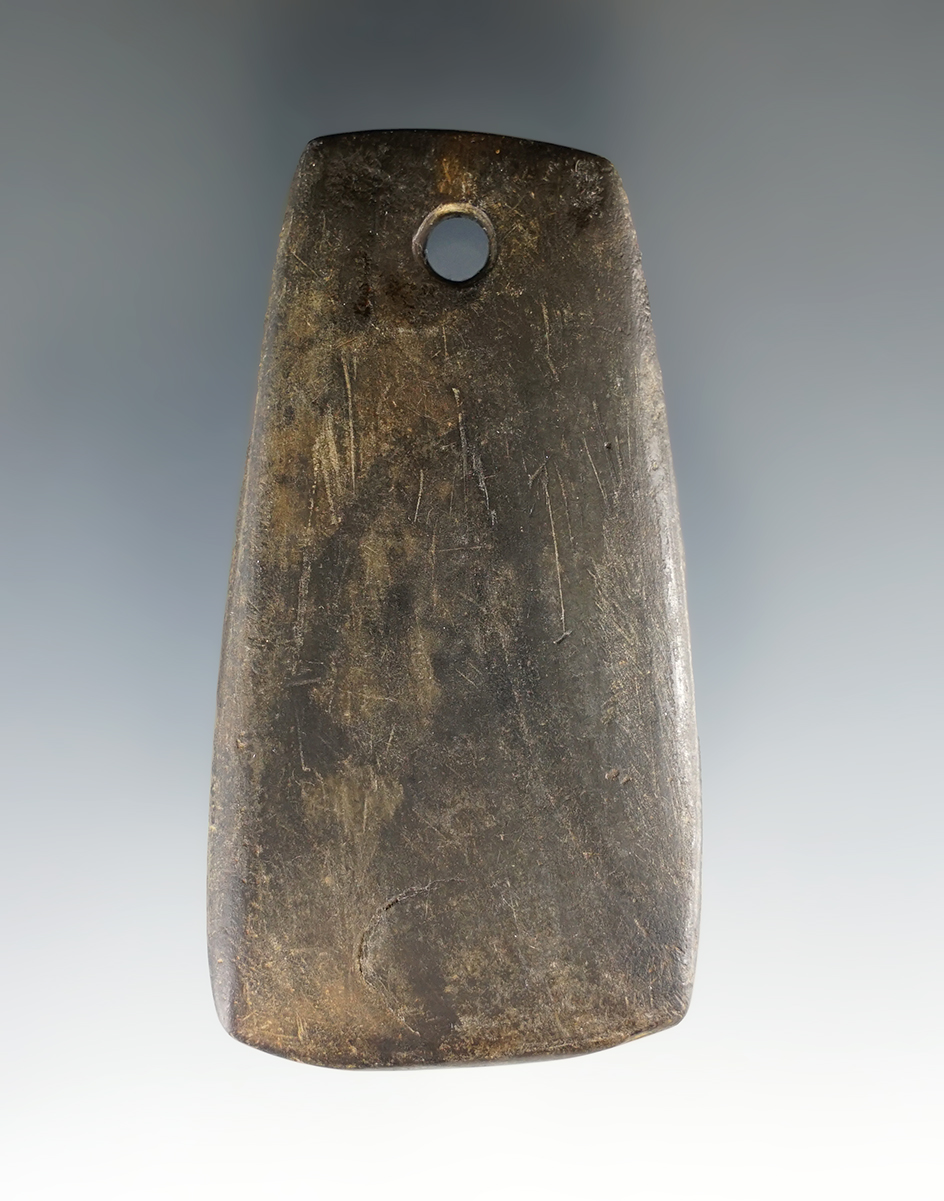 2 7/8" Hopewell Trapezoidal Pendant found on the Joe French Farm in Springfield, Clark Co., Ohio.
