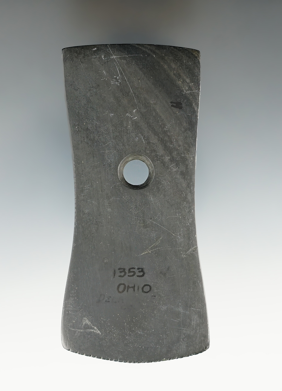 4" Adena Bi-Concave Pendant that is tallied at the bottom. Found in Delaware Co., Ohio. Pictured!