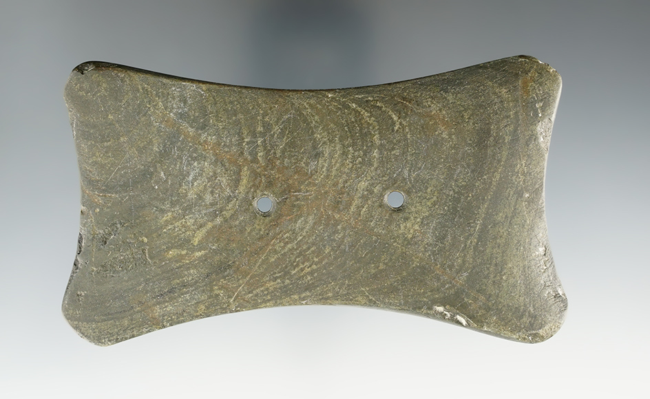 4 7/16" Adena Quadriconcave Gorget found along Killbuck Creek in Holmes Co., Ohio. Pictured!