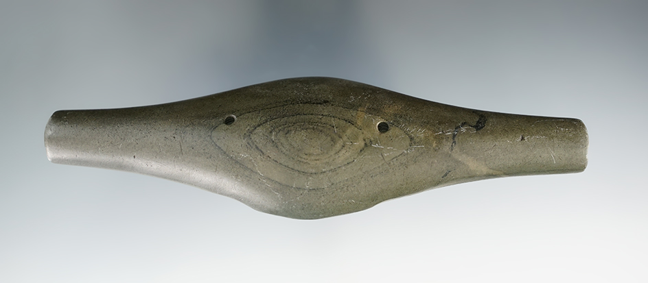 5 11/16" Adena Expanded Center Gorget found in Seneca Co., Ohio. Ex. Hirzel (#4), Lynn Brooks.