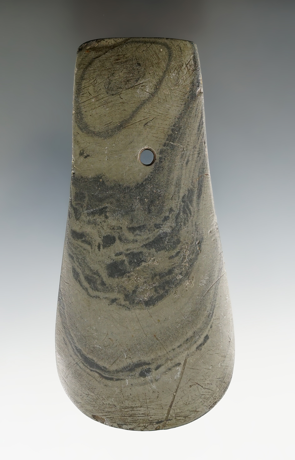 4 5/8" Adena Keyhole Pendant found in Clermont Co., Ohio. Ex. Clyde Theler, Charlie West.