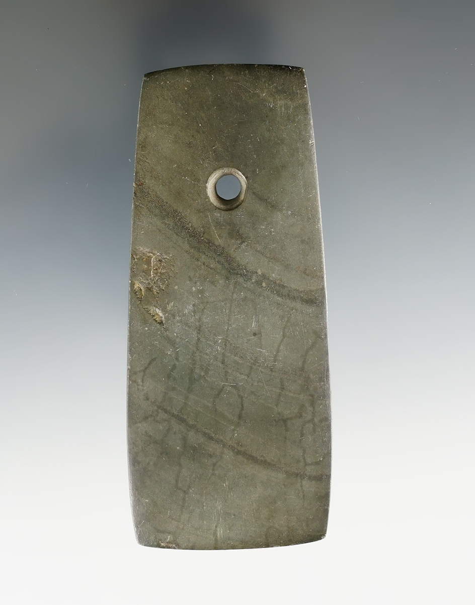 3 13/16" Adena Trapezoidal Pendant found in Franklin Co., Ohio. Ex. Cameron Parks.