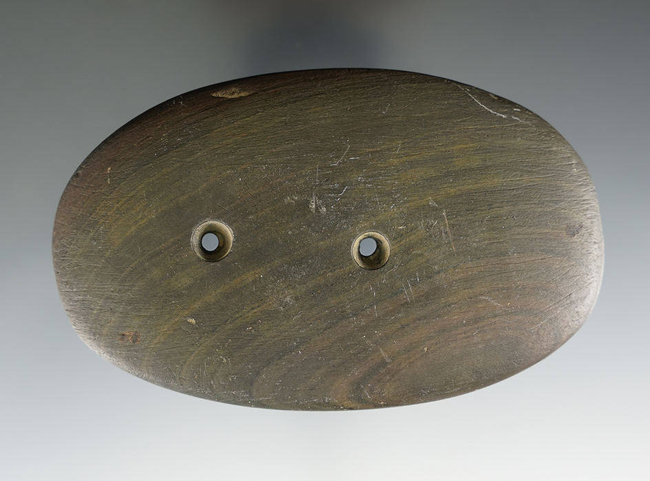 4 3/8" Glacial Kame Oval Gorget made from green and black Banded Slate.