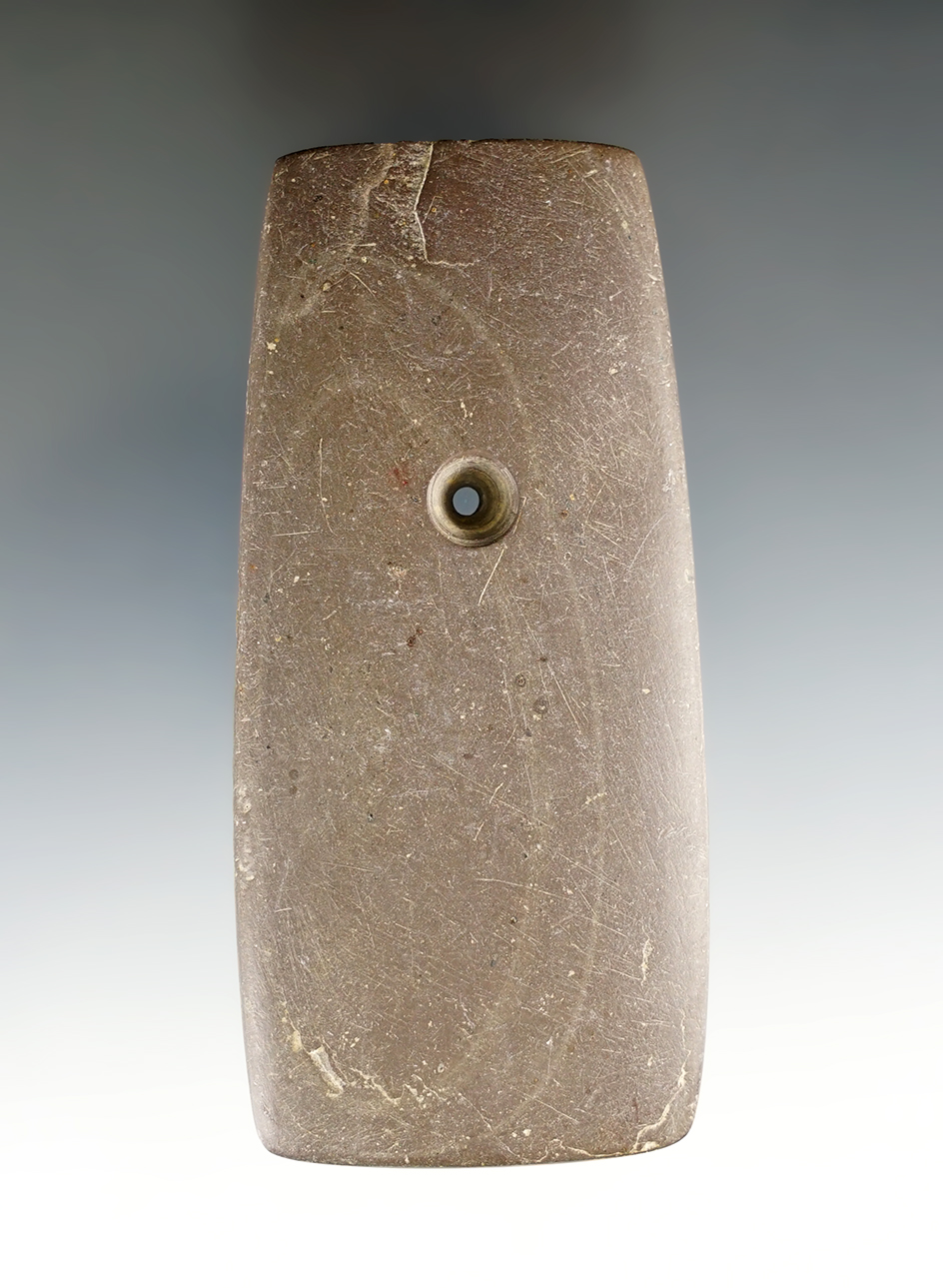 4" Adena Trapezoidal Pendant found in Jackson Twp., Ashland Co., Ohio. Ex. Jim Hawks Collections.