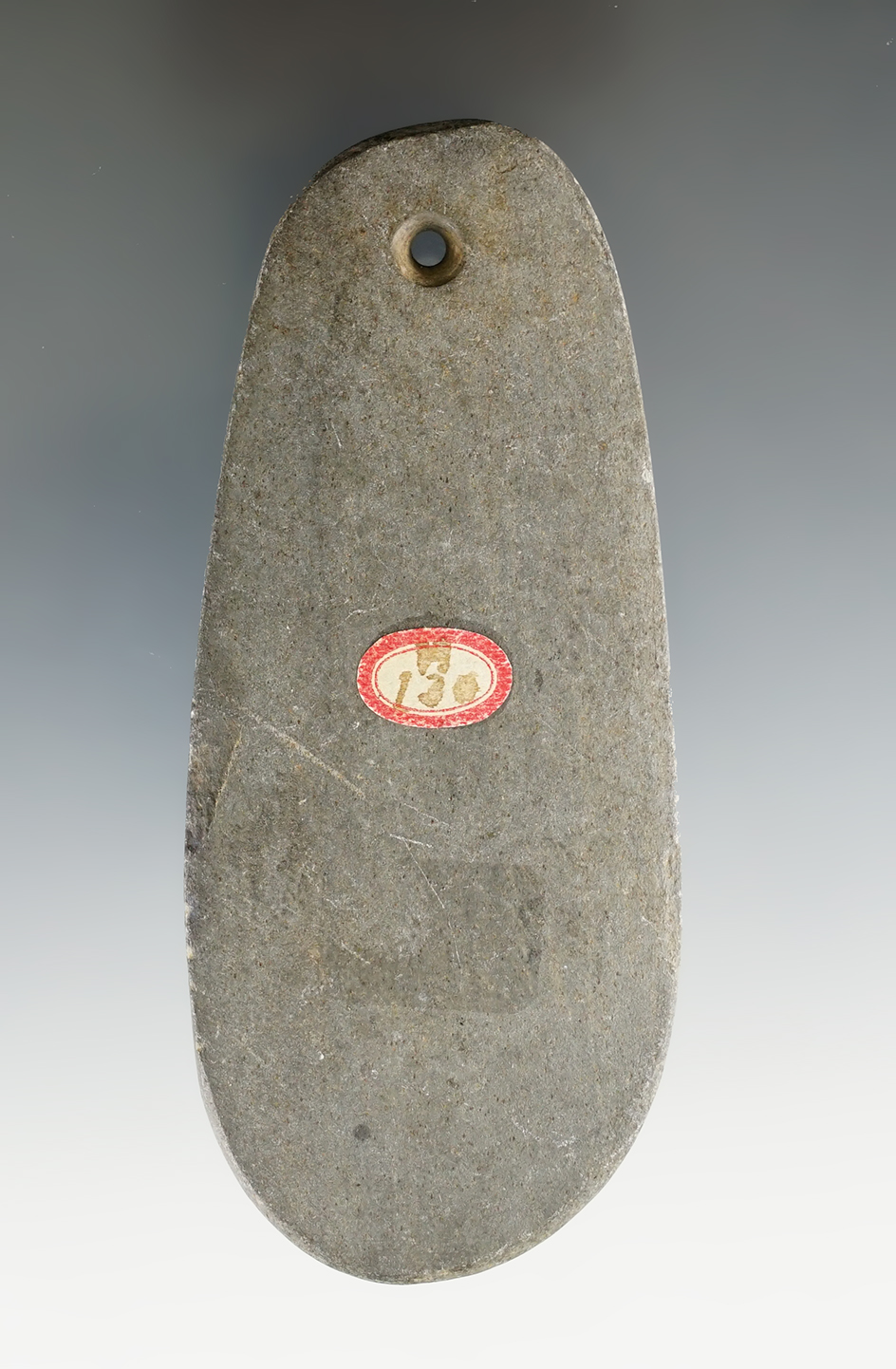 4" Woodland Trapezoidal Pendant found by Mrs. Lame on the J. Spore Farm Huron Co., Ohio.