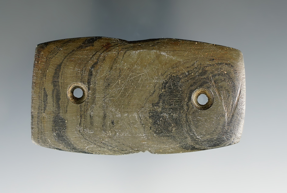 3" Glacial Kame Indented Gorget found in Fulton Co., Ohio. Ex. Dr. Gordon Meuser, Bob Haag.