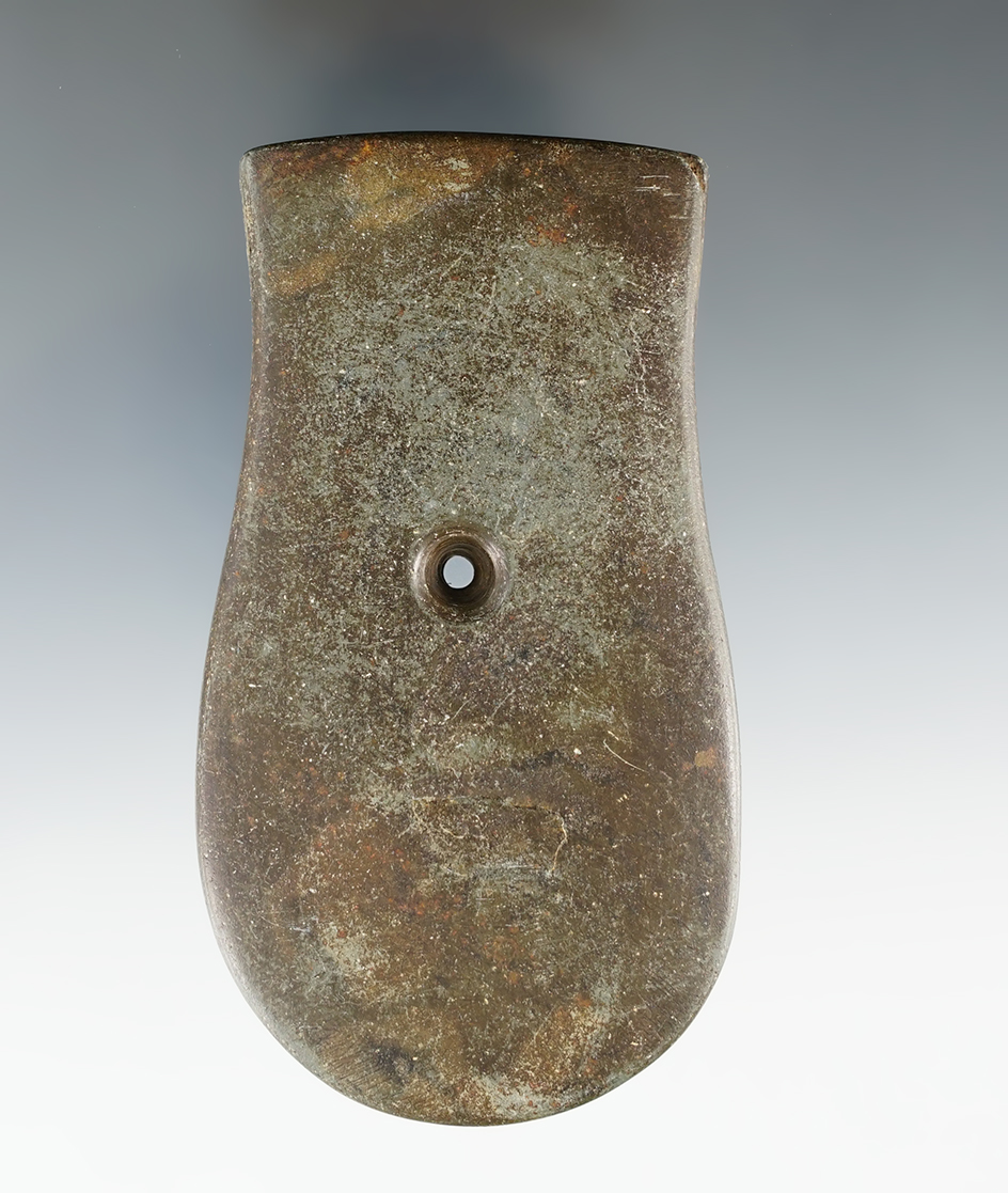 4 1/16" Adena Keyhole Pendant found in Richland Co., Ohio. Ex. Victor Clark, Doug Hooks. COA.