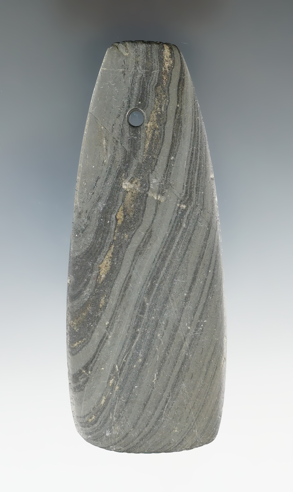 3 15/16" Hopewell Trapezoidal Pendant that is tallied found in Champaign Co., Ohio. Pictured!