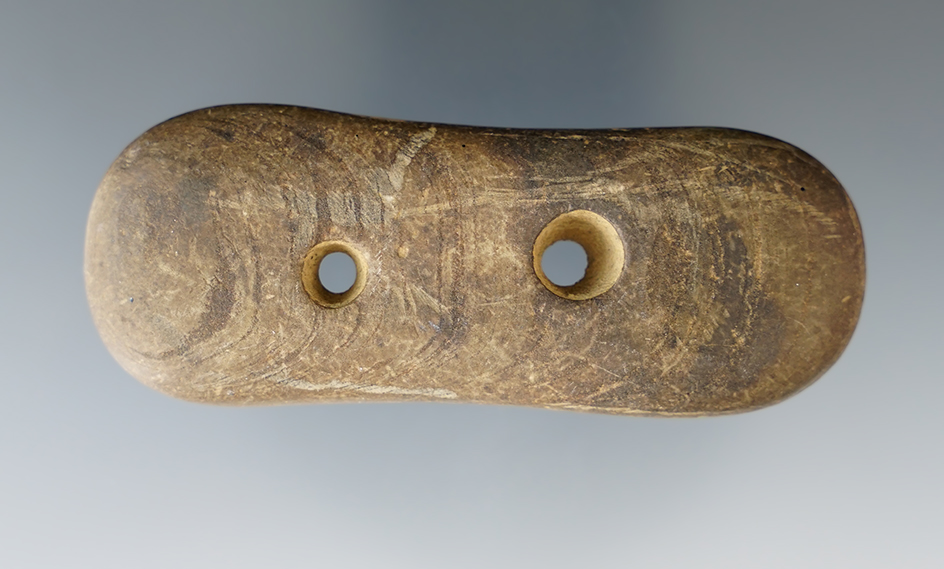 3 1/8" Glacial Kame Bi-Concave Gorget. Ex. Judge Claude Walker Collection.